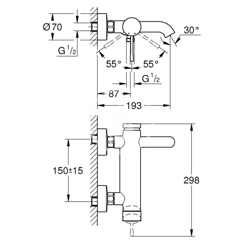 Grohe Essence bateria wannowo-prysznicowa ścienna złota 33624GN1