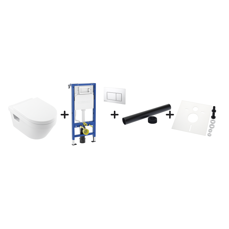 Geberit Duofix Delta + Villeroy Boch NEWO zestaw WC 6w1 stelaż