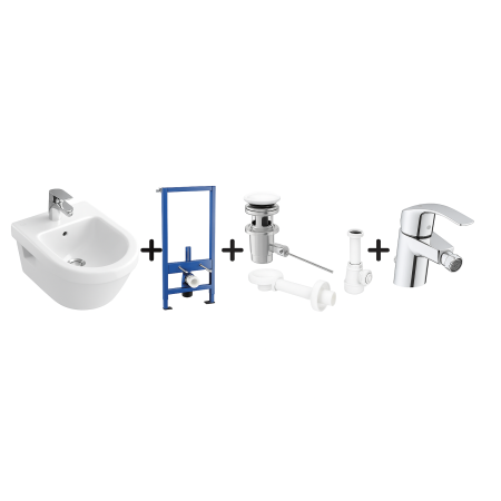 Villeroy&Boch ZESTAW 5 w 1 Bidet + stelaż + korek + syfon + bateria