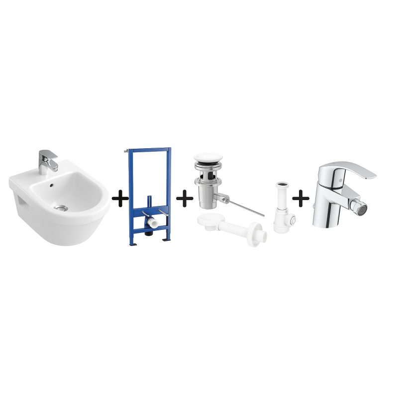 Villeroy&Boch ZESTAW 5 w 1 Bidet + stelaż + korek + syfon + bateria