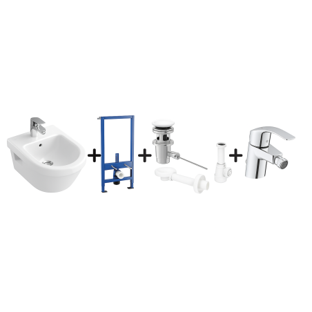 Villeroy&Boch ZESTAW 5 w 1 Bidet + stelaż + korek + syfon + bateria