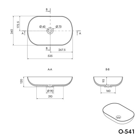 Bernstein O-541 umywalka nablatowa Solid Stone biało-szara matowa 53,5