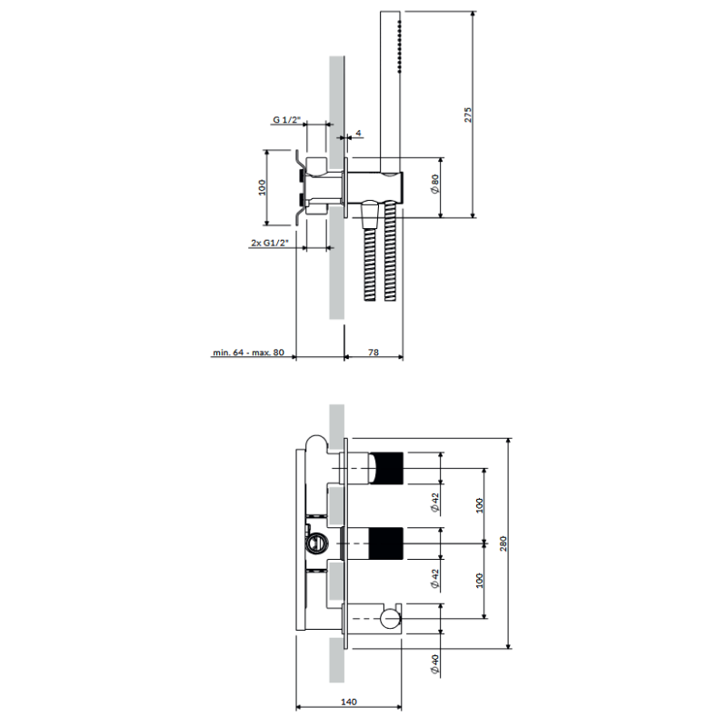 Omnires Contour CT8035-1CPB — bateria prysznicowo-wannowa podtynkowa m