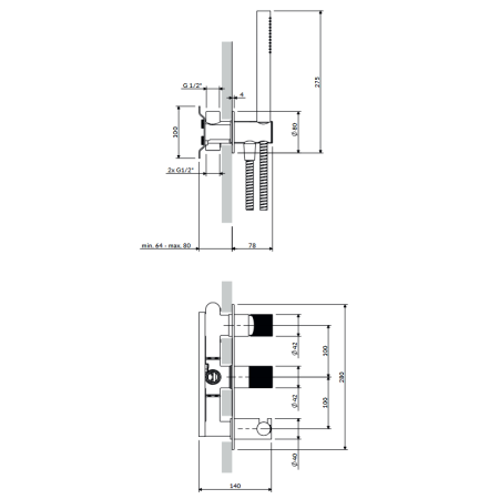Omnires Contour CT8035-1GLB — bateria prysznicowo-wannowa podtynkowa z