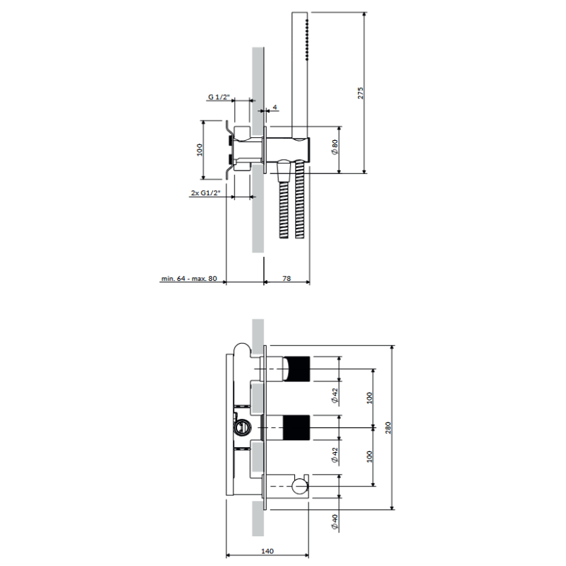 Omnires Contour CT8035-1GLB — bateria prysznicowo-wannowa podtynkowa z