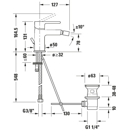 Duravit B.2 B22400001010 — bateria bidetowa chrom