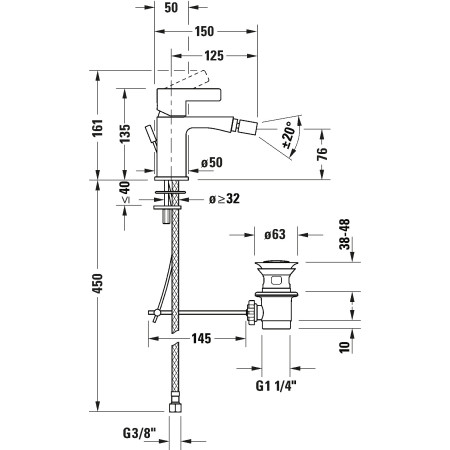Duravit D-Neo DE2400001010 — bateria bidetowa chrom