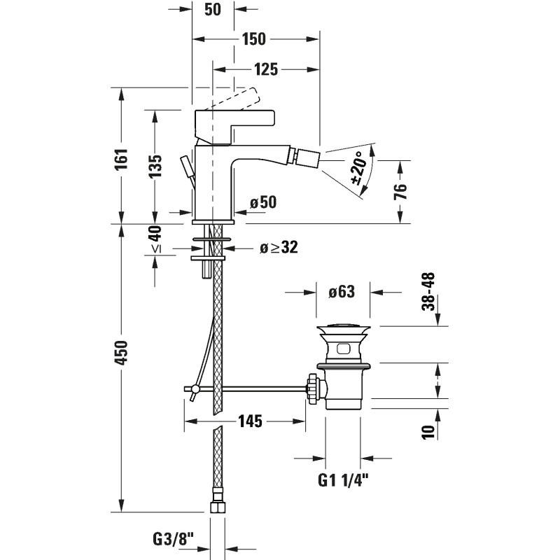 Duravit D-Neo DE2400001010 — bateria bidetowa chrom