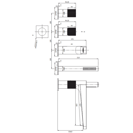 Omnires Contour CT8032AT — bateria wannowa 4-otworowa antracyt