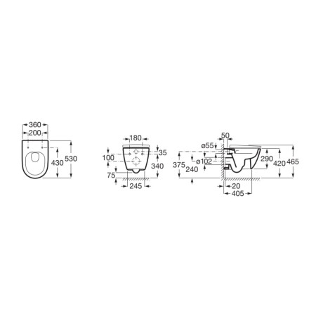 Roca Ona A34H688000 — podwieszana miska WC Rimless + deska