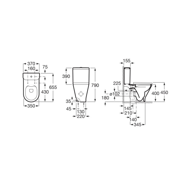 Roca Gap Round A3410N1000 — zbiornik WC do kompaktu 4,5/3 l