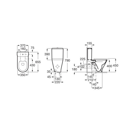Roca Gap Round A3420N8000 — miska WC kompakt Rimless