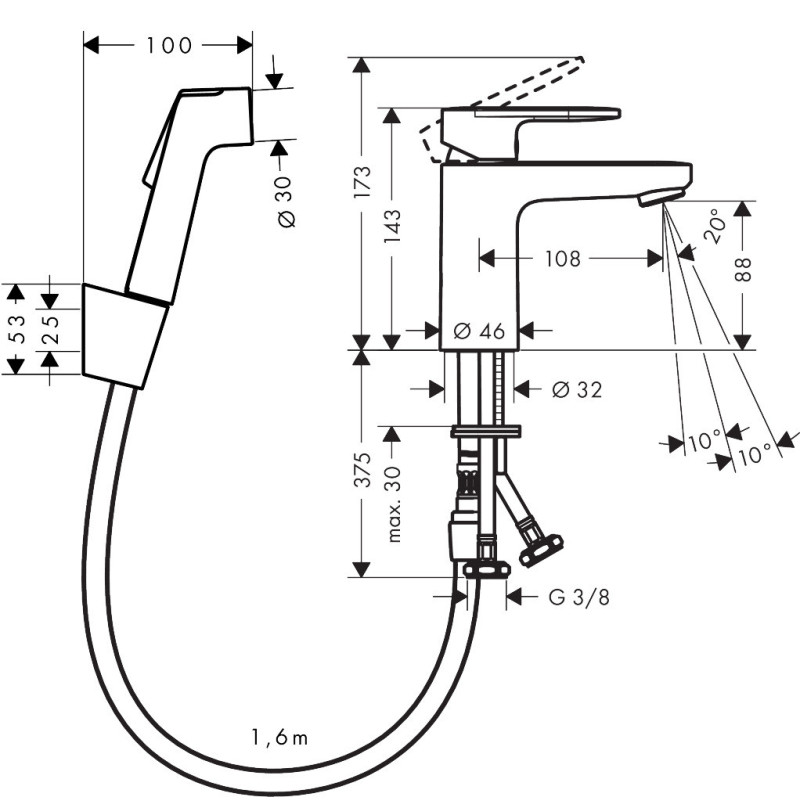 Hansgrohe Vernis Blend 100 71215000 — bateria z Bidette