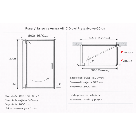 Ronal Sanswiss Annea AN1C 80 cm — drzwi prysznicowe