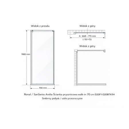 Ronal Sanswiss Arelia 70 cm — ścianka prysznicowa walk-in