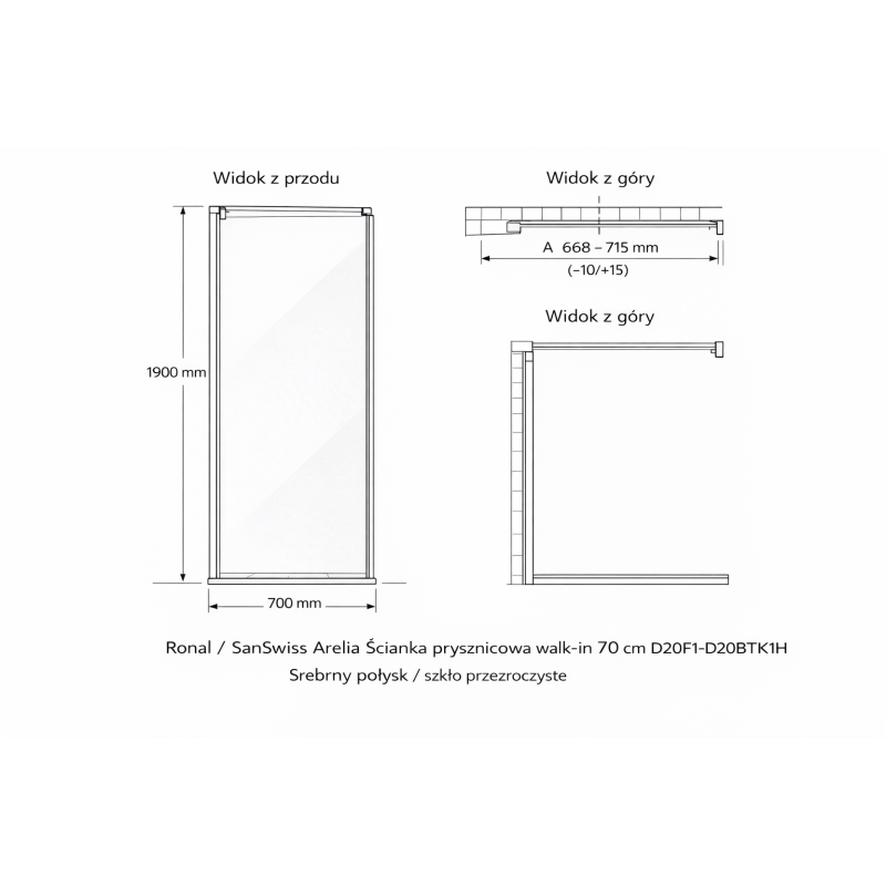 Ronal Sanswiss Arelia 70 cm — ścianka prysznicowa walk-in