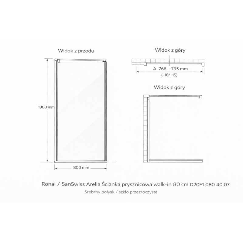 Ronal Sanswiss Arelia 80 cm — ścianka prysznicowa walk-in