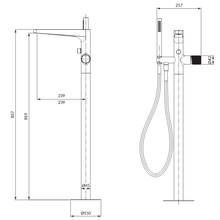 Omnires Contour CT8033AT — bateria wannowa wolnostojąca antracyt