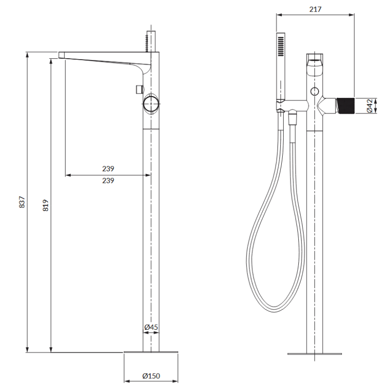 Omnires Contour CT8033AT — bateria wannowa wolnostojąca antracyt