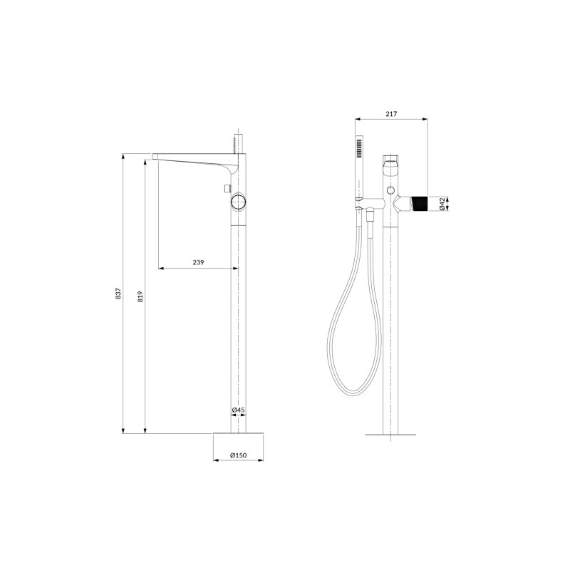 Omnires Contour CT8033CPB — bateria wannowa wolnostojąca miedź