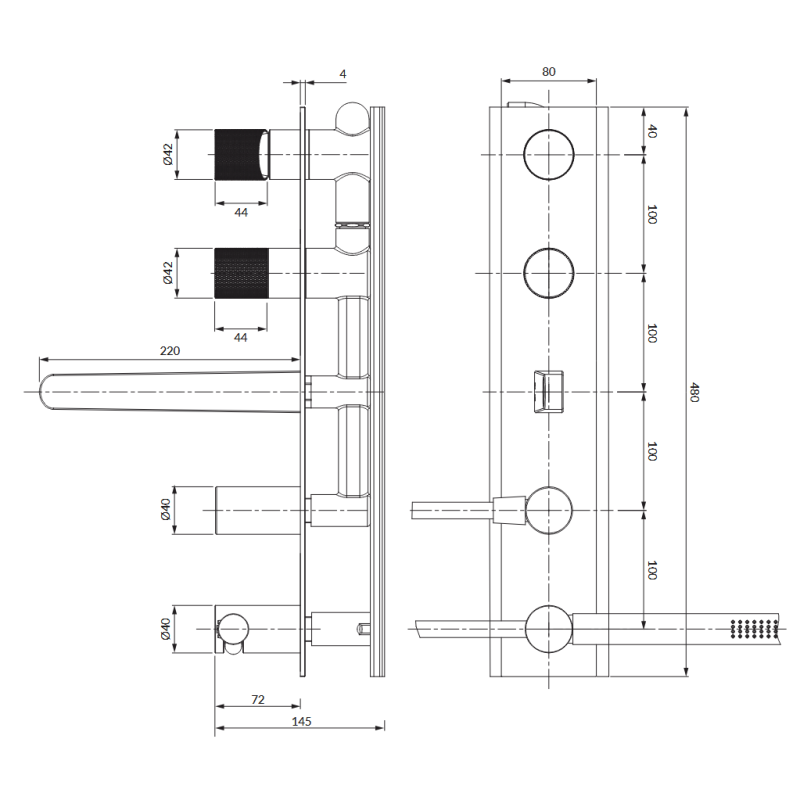Omnires Contour CT8037-1CPB — bateria wannowa 5-otworowa miedź
