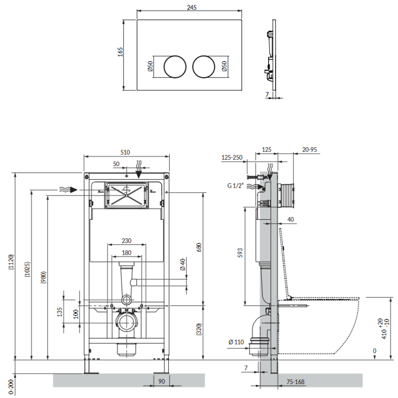 Omnires STFWCECO1M-RCR — stelaż WC ECO + przycisk chrom