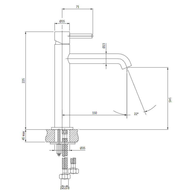 Omnires Y bateria umywalkowa 23 cm mosiądz szczotkowany Y1212CBSB