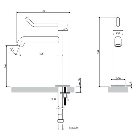 Omnires Y Inclusive Design bateria umywalkowa 24,4 cm nikiel szczotkow