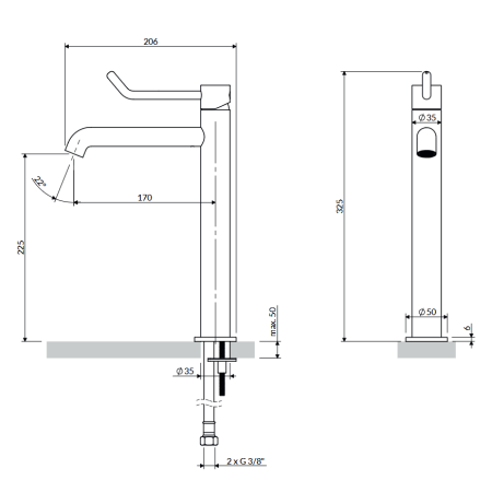 Omnires Y Inclusive Design Y1212ID-NI bateria umywalkowa wysoka nikiel