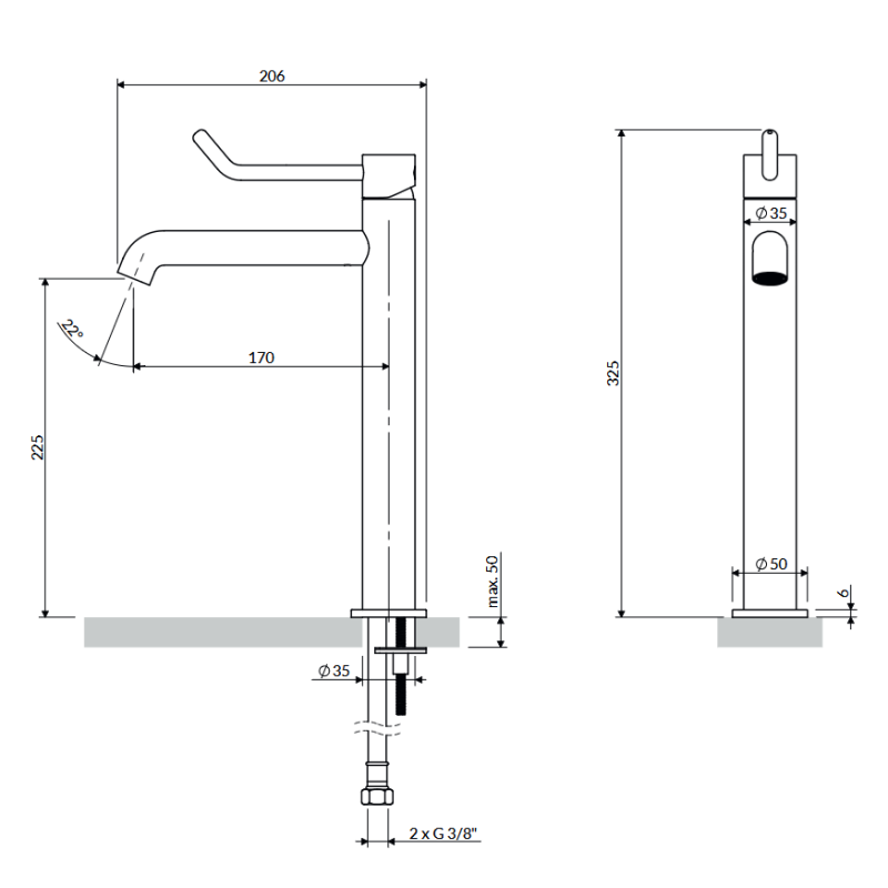 Omnires Y Inclusive Design Y1212ID-NI bateria umywalkowa wysoka nikiel