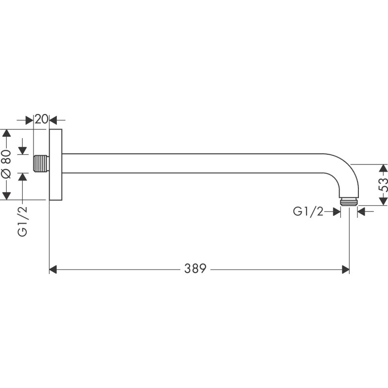 Hansgrohe Ramię prysznicowe 38,9 cm ścienne Czarny Chrom Szczotkowany 27413340