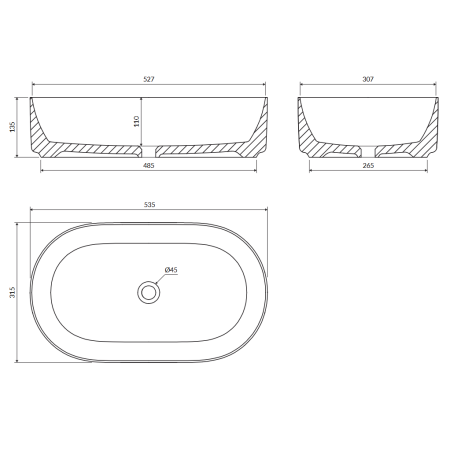 Omnires MESA530BP umywalka nablatowa 53,5x31,5 cm biały połysk