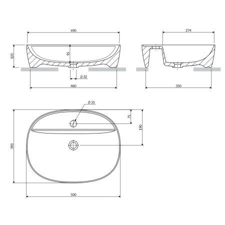 Omnires ATLANTA505BP umywalka nablatowa 50x39 cm biały połysk