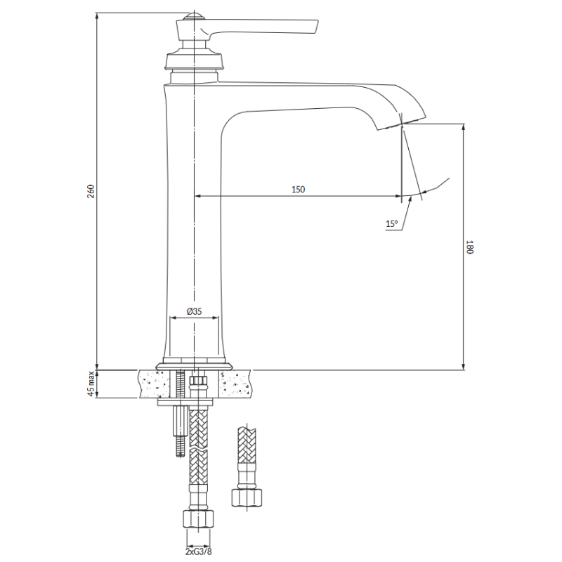 Omnires ARMANCE AM5212CR bateria umywalkowa wysoka 26 cm chrom