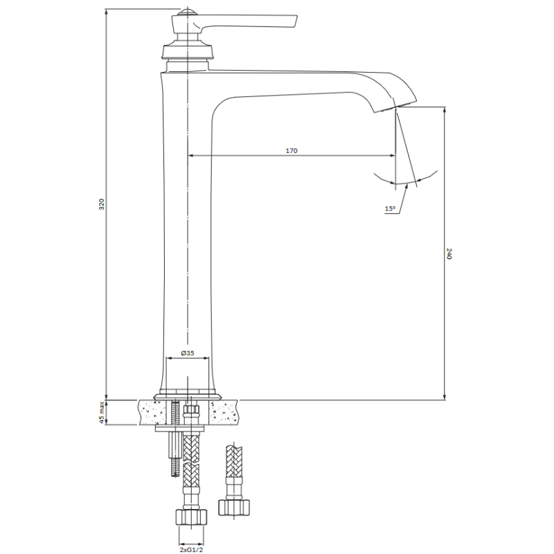 Omnires ARMANCE AM5213ORB bateria umywalkowa wysoka 32 cm miedź antycz
