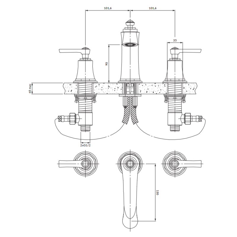 Omnires ARMANCE AM5214CR bateria umywalkowa 3-otworowa chrom