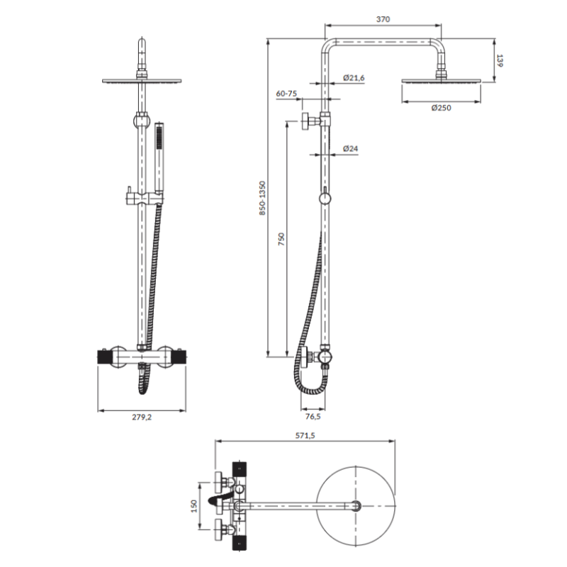 Omnires Contour Zestaw system prysznicowy termostatyczny natynkowy Miedź Szczotkowana CT8044CPB