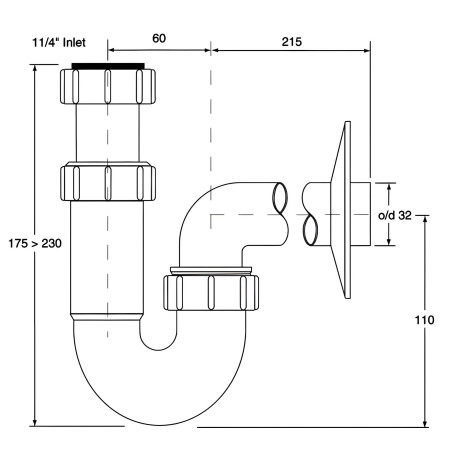 Syfon umywalkowy rurowy McAlpine 1.1/4″x32 mm b/sp biały HC4PF32