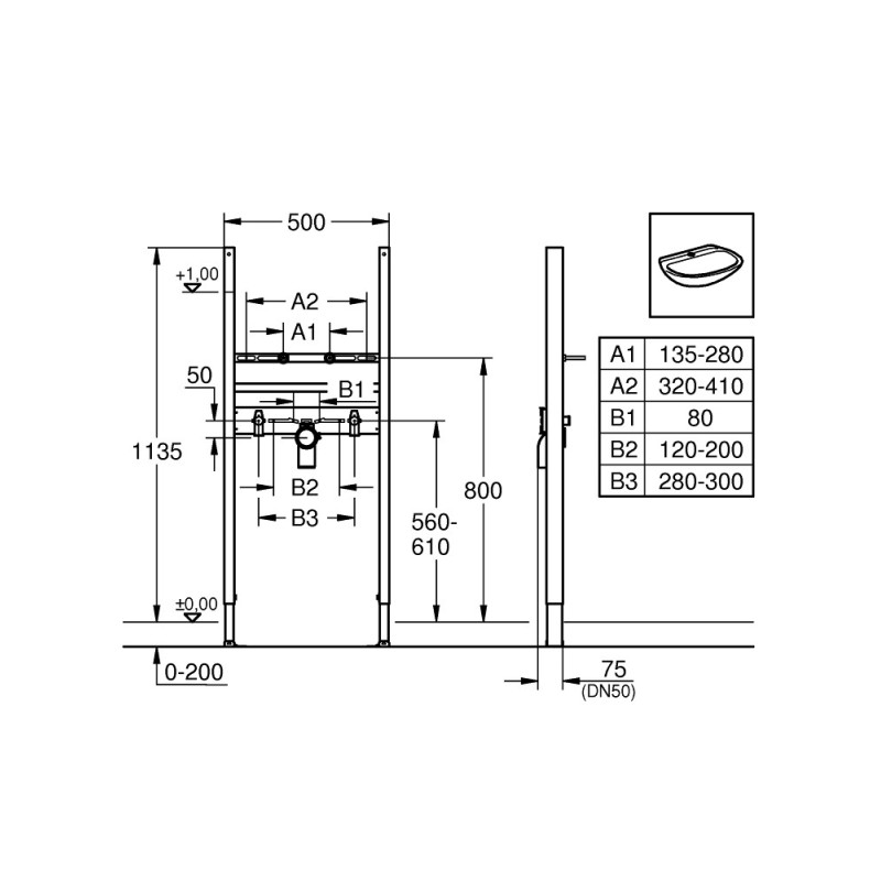 Grohe Rapid SL project Stelaż podtynkowy do umywalki 38731000
